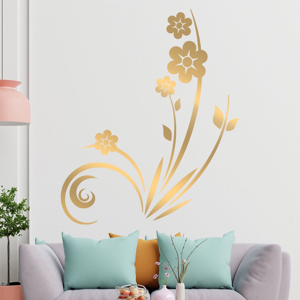 Pflanze mit Blüten - Blumen Wandtattoo in 6 Größen - Wandaufkleber Wall Sticker - Dekoration, Küche, Wohnzimmer, Schlafzimmer, Badezimmer