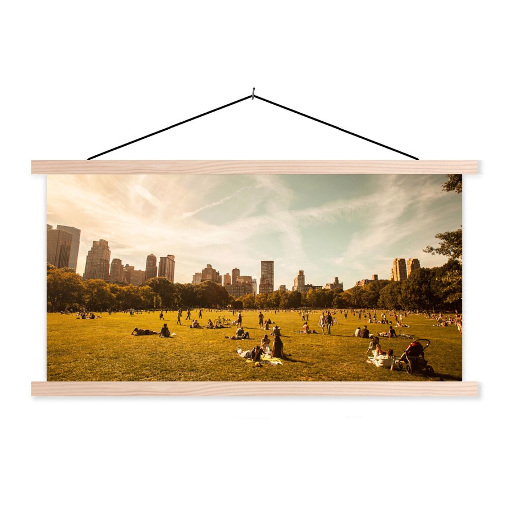 MuchoWow Textilposter New York - Central Park - Frühling 60x30 cm mit holzfarbenen Rahmen - Dekoration