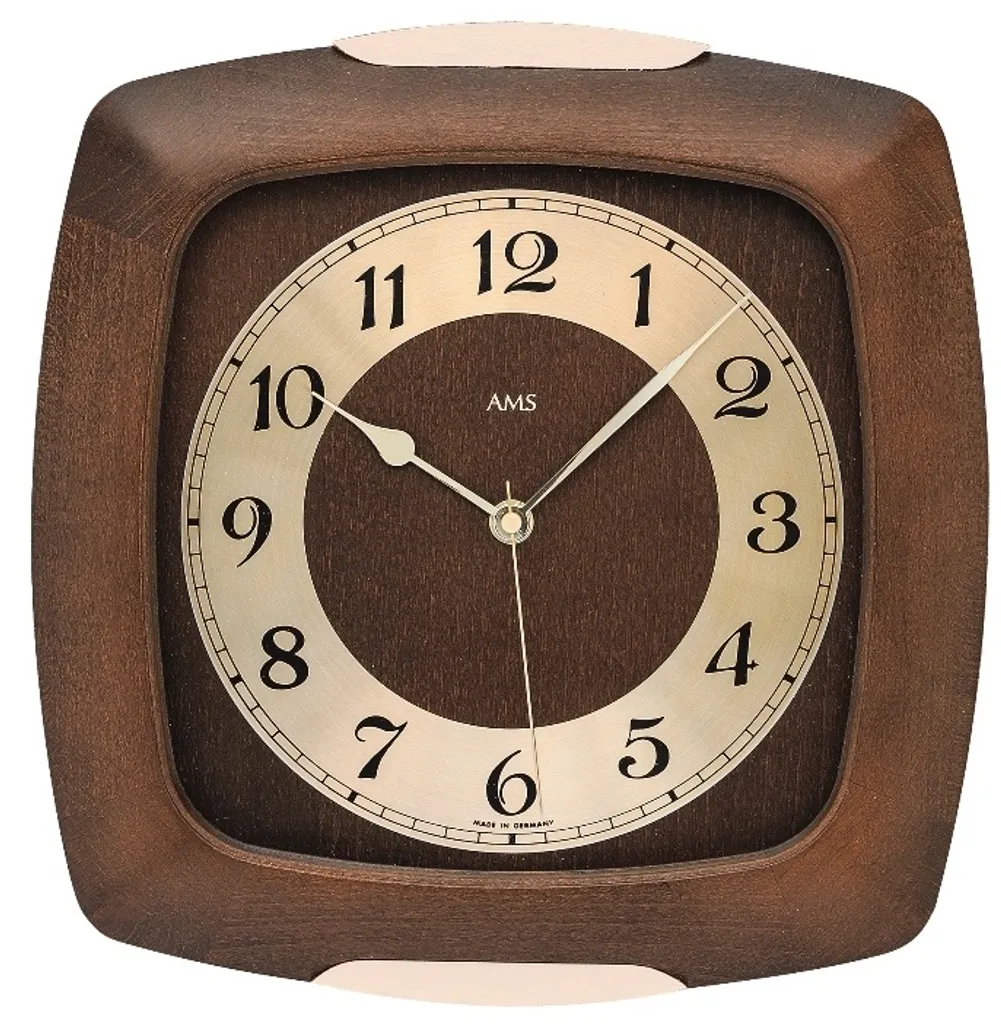 AMS 5804/1 Horloge murale radio-pilotée analogique en bois de noyer doré