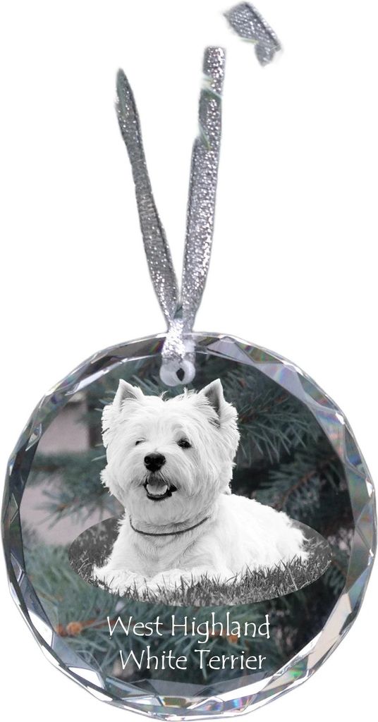 West Highland White Terrier, Weißer Hochlandterrier, Westie - Kristallkugel mit Foto, Hundebild im Kristall, personalisierter Christbaumschmuck vo...