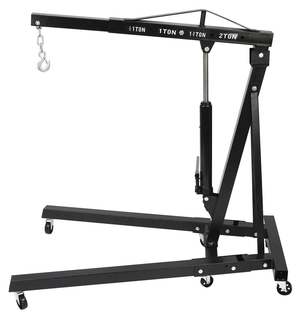 Motorheber/Werkstattkran - Hydraulischer faltbarer Motorkran - Tragkraft 0,5–2 t - Hubhöhe 0–2,1 m - 6 Rollen - Verstellbarer Ausleger - Kohle...