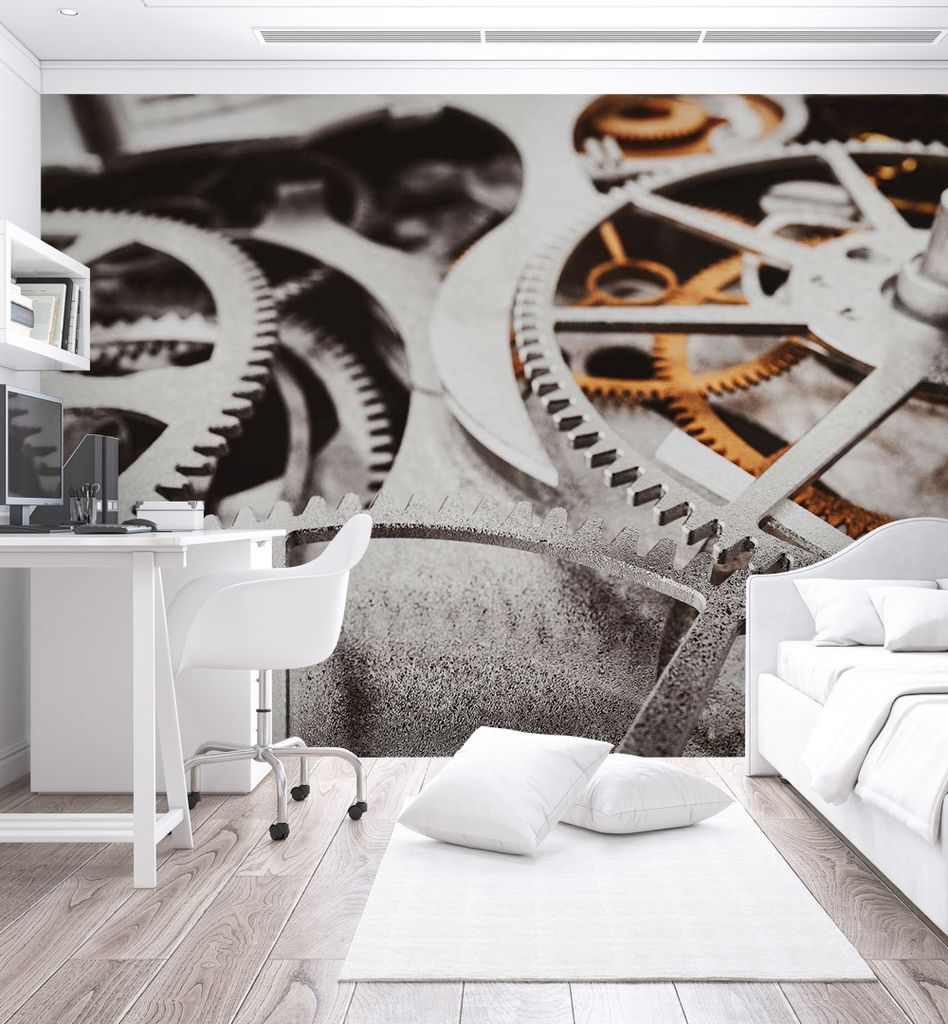 Fototapete mehrere Zahnräder im Uhrwerk, Material:Superior Vlies 350g/qm, Größe Tapete:390 x 260cm