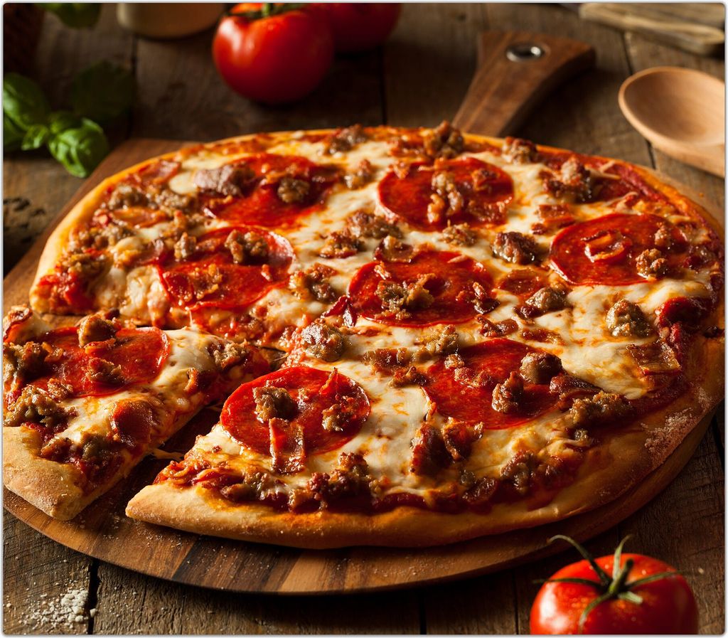Spritzschutz Herdabdeckplatte Schneidebrett aus Glas Pizza auf Holzplatte 1-Teilig (60x52cm)