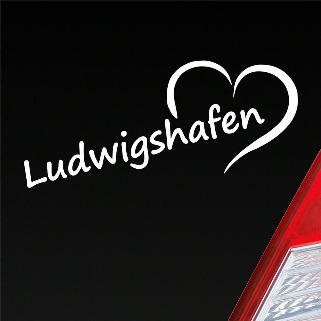 Auto Aufkleber Ludwigshafen Herz Stadt City Love Liebe 20x8 cm Weiss Glanz Sticker Heckscheibenaufkleber
