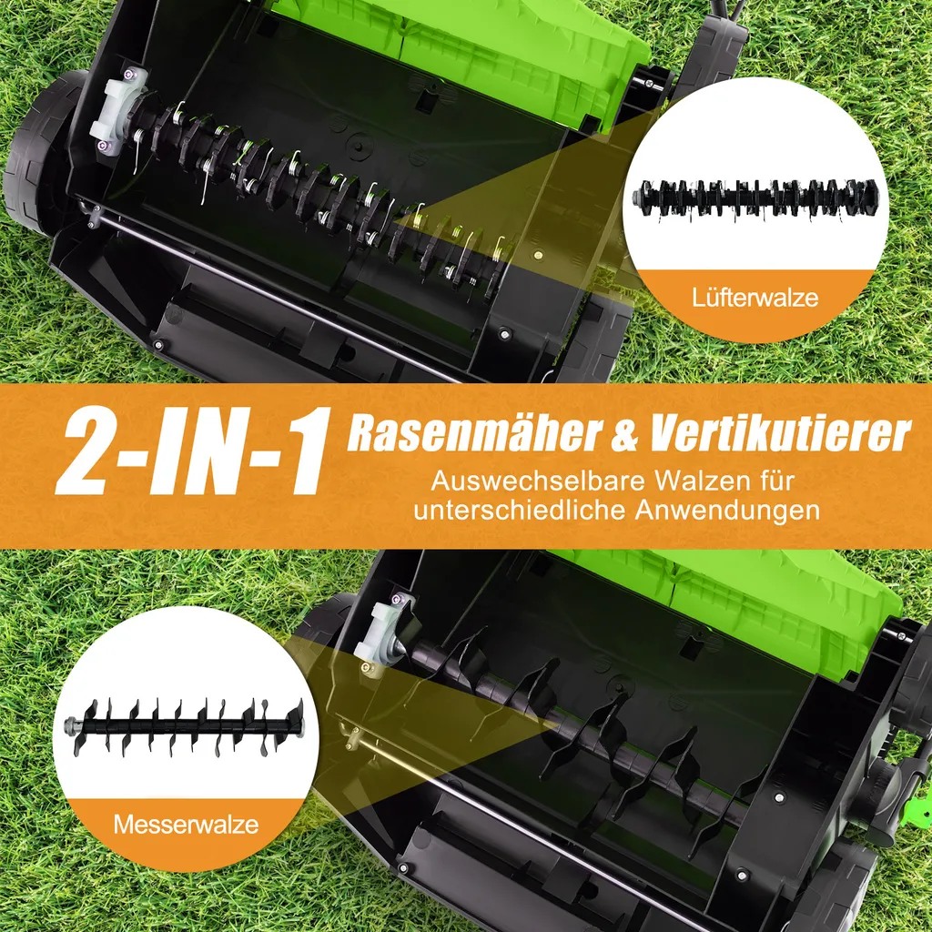 Scarificateur aérateur de gazon électrique 2 en 1 avec bac 55L Vert