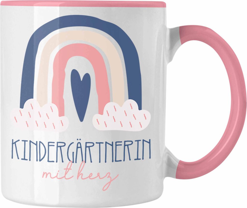 Trendation - Kindergärtnerin Tasse Geschenk Danke Kaffeetassse Geschenkidee für Erzieherin mit Herz Spruch (Rosa)