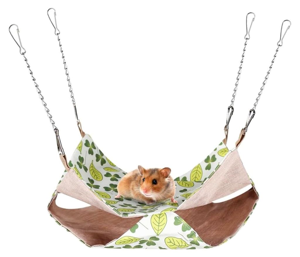 Hängematte für Meerschweinchen, Doppelschicht Sommer Hängebett für Kleintierkäfige, Kuschelhöhle mit 4 Metallhaken für Frettchen, Ratten, Ch...