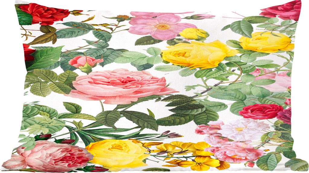 MuchoWow Zierkissen Sofakissen Wohnzimmer Dekokissen 50x30 cm Blumen - Gelb - Rosa - Weiß - Wohnzimmerdekoration - Polster mit Photo