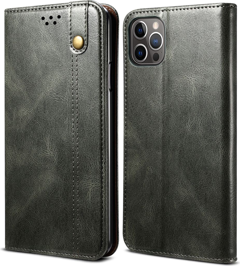 iPhone 12 Pro Hülle, LaimTop Leder Flip Brieftasche Schutzhülle für iPhone 12 Pro Grün