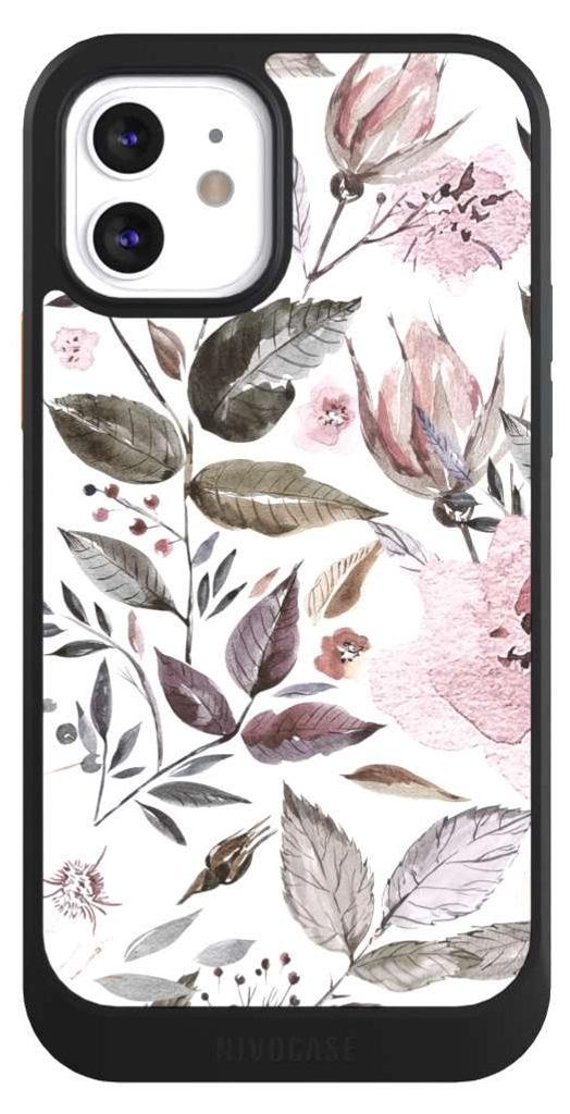 NIVOCASE Hülle für Apple iPhone 12 Handyhülle NIVOcore Case Schwarz Blumen Pastell Wasserfarbe