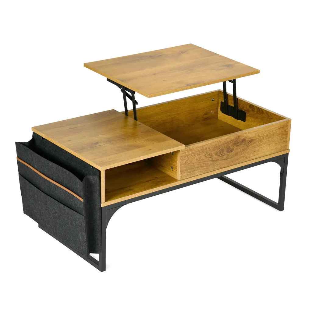 Table Basse Relevable pour Manger au Salon avec Rangement Style Industriel