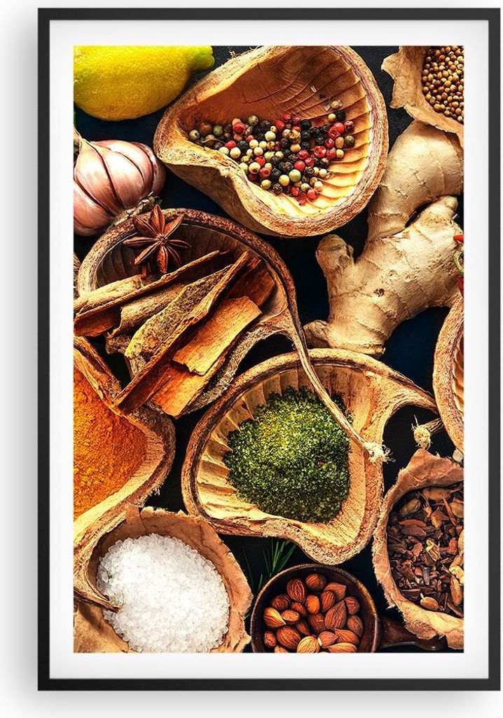 Gerahmtes Poster - Schwarzer Rahmen - Küche Essen Kräuter Gewürze - 61x91,5 cm - Wand Bild - Wanddeko - Wandbilder - Wandposter - Bilderrahmen -...