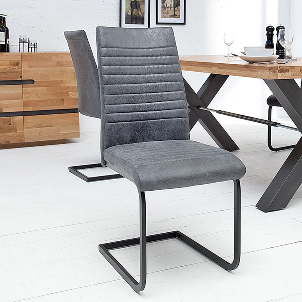 riess-ambiente Industrial Freischwinger Stuhl APARTMENT antik grau mit Metallgestell Esszimmerstuhl Essstuhl