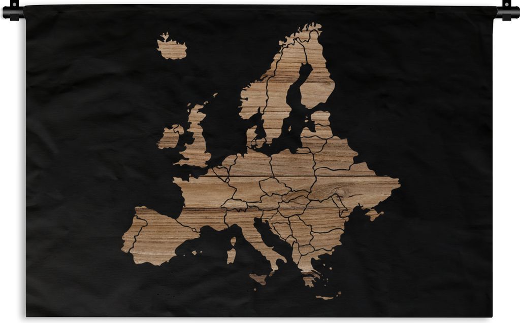 MuchoWow Wandteppich Wandbehang Karte von Europa - Holz - Schwarz 90x60 cm Tapisserie Dekoration Wandtuch - Wandskulpturen - Bildteppich