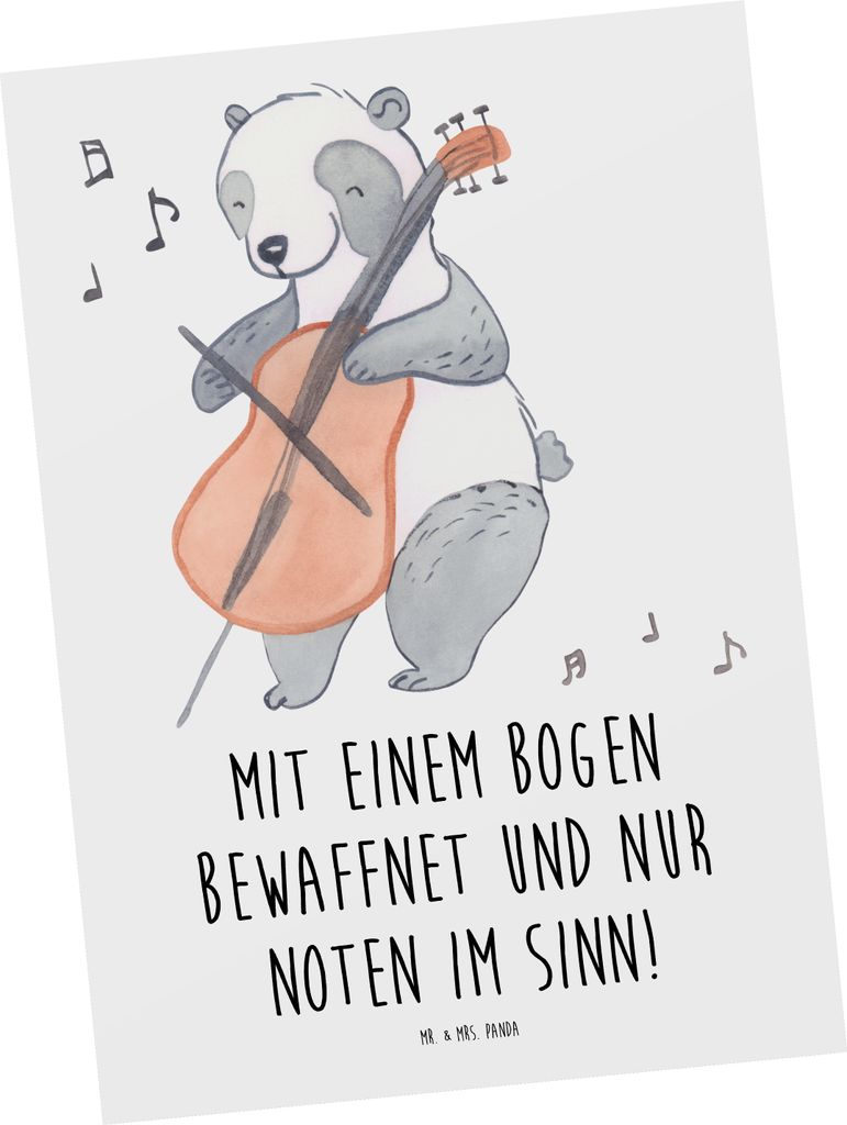 Mr. & Mrs. Panda Grußkarte Violoncello Magie - Weiß - Geschenk, Ansichtskarte, Ansichtskarten, Noten, Postkarten, Fotokarte, Postkarte, Musik, In...