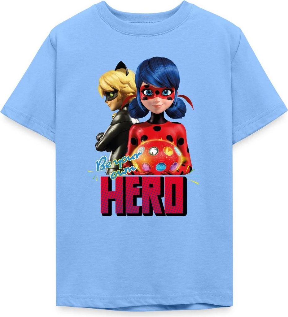Spreadshirt Miraculous Be Your Own Hero Teenager T-Shirt, 134/146 (9-11 Jahre), Himmelblau