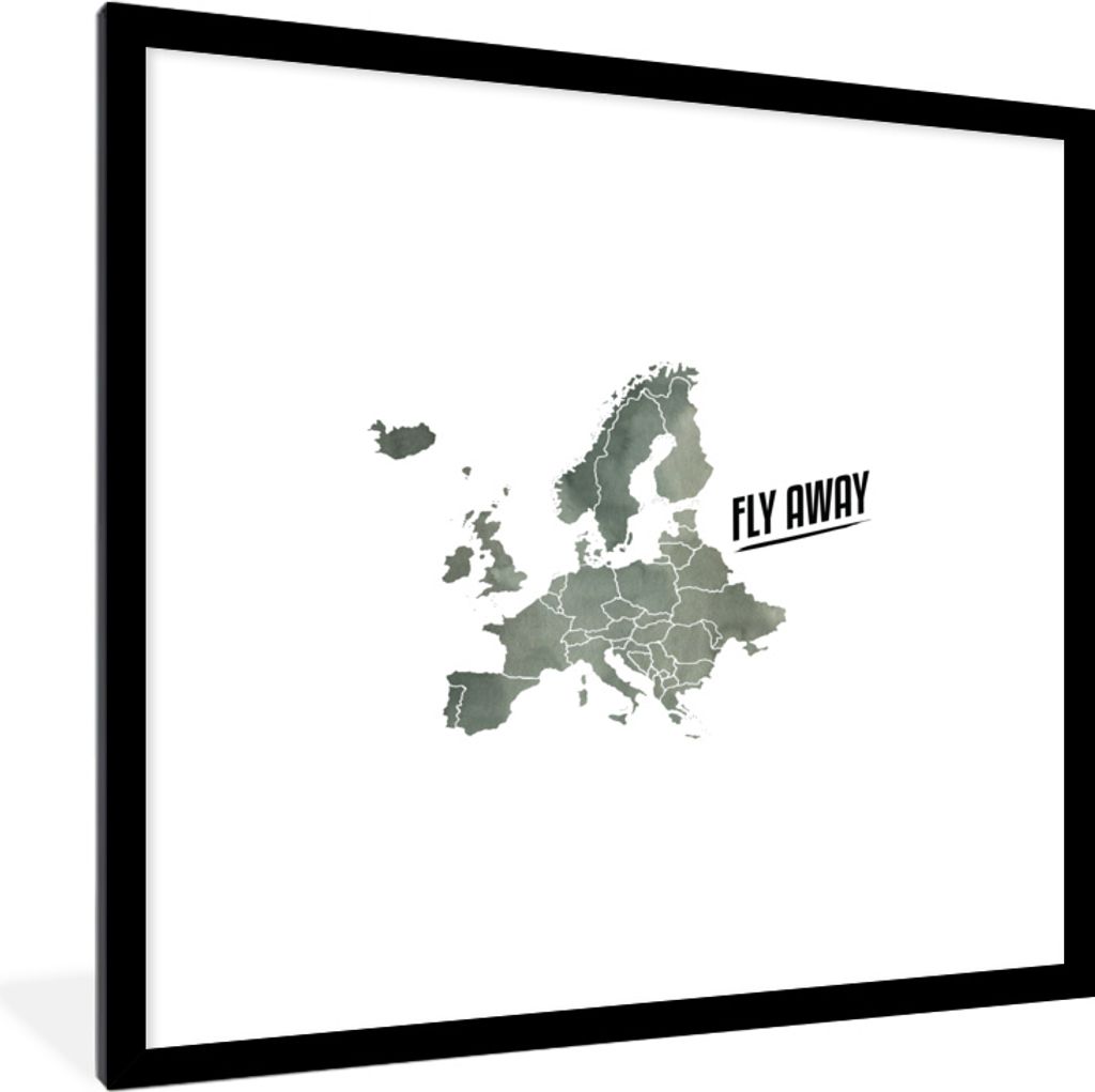 MuchoWow MuchoWow Gerahmtes Poster Karte - Europa - Aquarell - Briefe 40x40 cm - Poster mit zchwarzem Bilderrahmen - Poster - Plakat im Rahmen