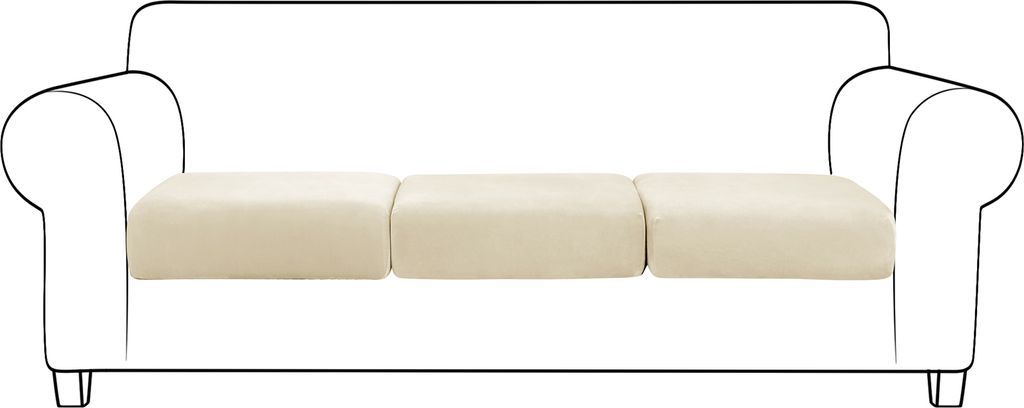 Topchances Samt Sofa Sitzkissenbezug, Elastischer Couch-Kissenbezug 3 Stück Sofakissen Schonbezug Sofasitzbezug Sofa Husse (Beige,3 Sitzer)
