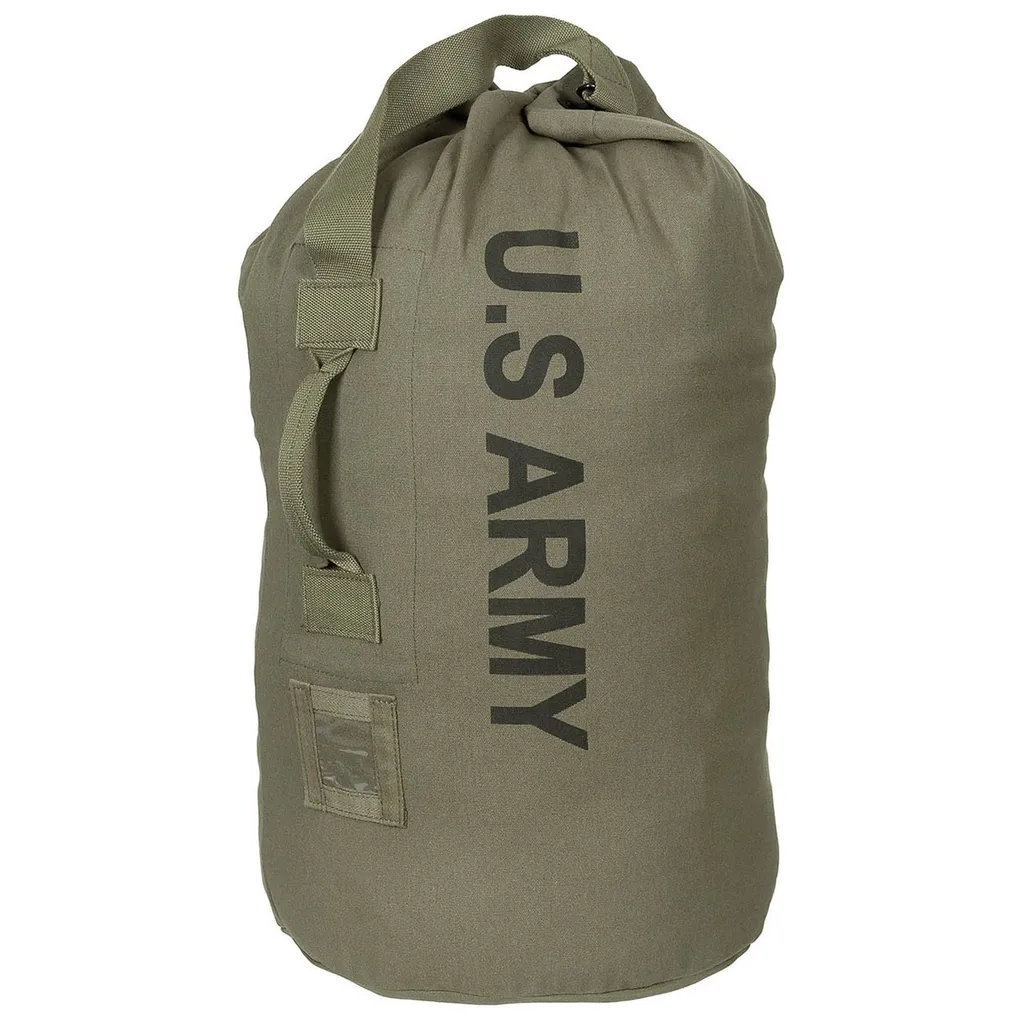 Grand sac marin US en toile olive de type sac à paquetage avec sangle