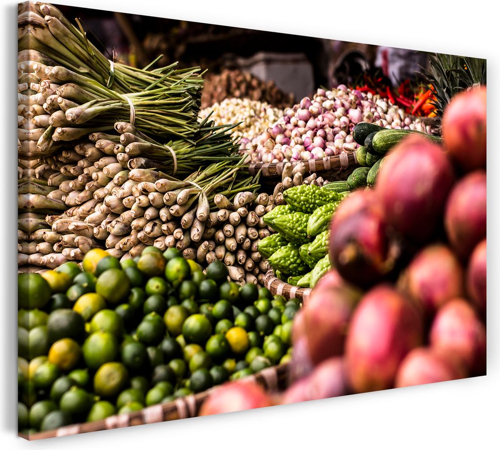 Leinwandbild (120x80cm): Essensbilder verschiedenes Gemüse ähnlich Gemüsestand, echter Holz-Keilrahmen inkl. Aufhänger, handgefertigt in Deutsc...
