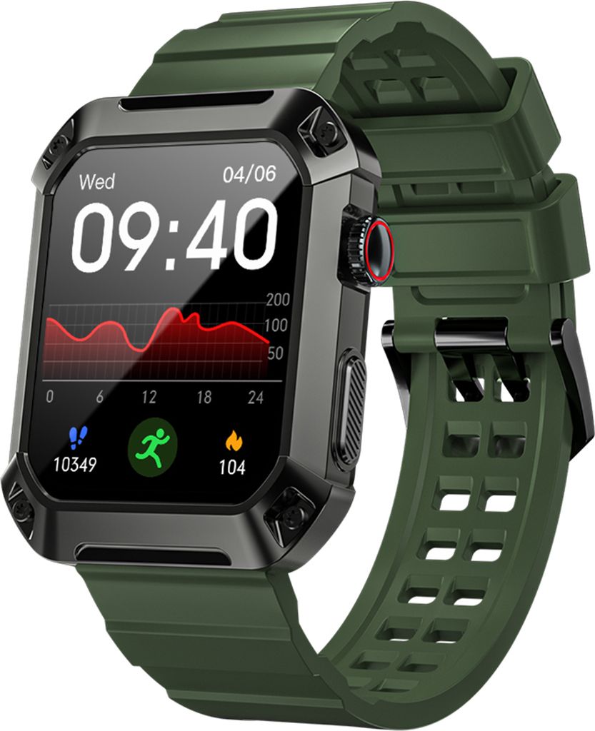 LOKMAT OCEAN 2 PRO Smartwatch, 1,83 Zoll IPS-Voll-Touchscreen, IP68 wasserdicht, mehrere Sportmodi, Armeegrün