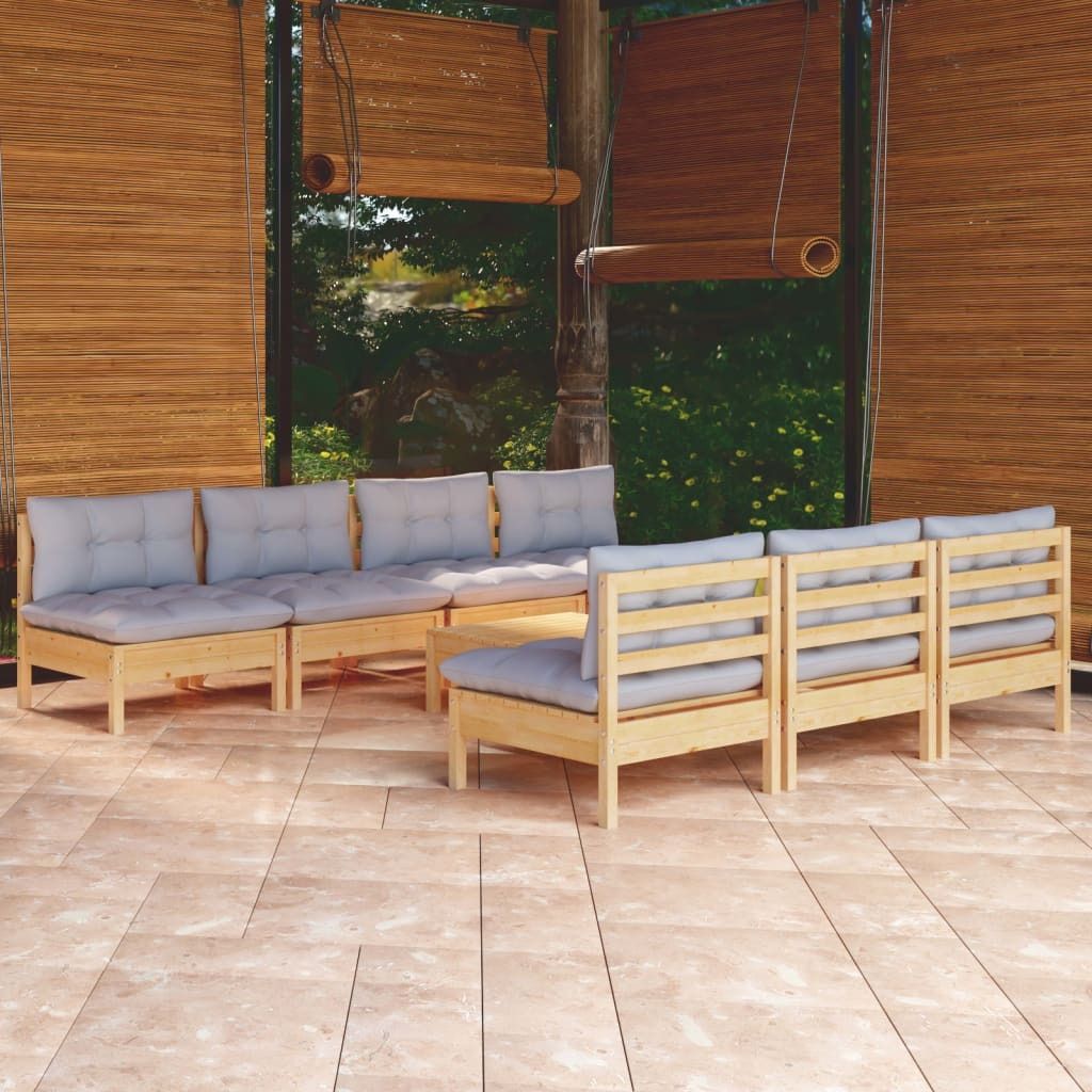 Möbel 8-tlg. Garten-Lounge-Set mit Grauen Kissen Kiefernholz - Balkonmöbel 3096135