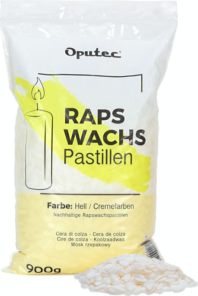 Oputec 900g Raps-Kerzenwachs Pastillen – Helles, cremefarbenes Naturwachs zum Kerzen gießen & selber machen