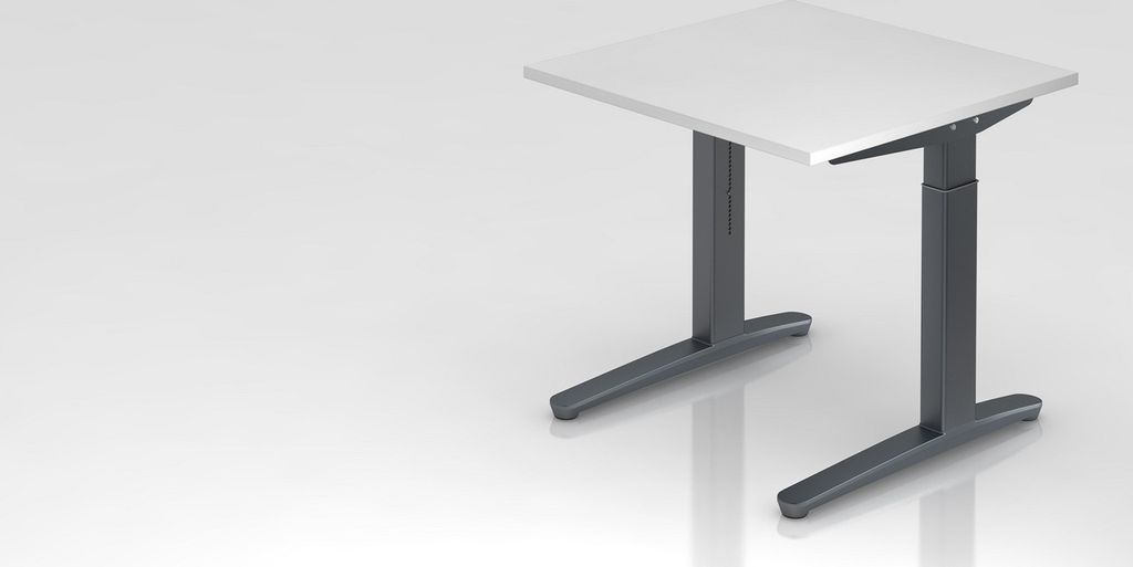 Schreibtisch Mika | Weiß | Graues Gestell | BxT 80x80cm | Arbeitshöhe 65-85cm | höhenjustierbar, 1cm Raster | C-Fuß-Gestell | Rechteckform