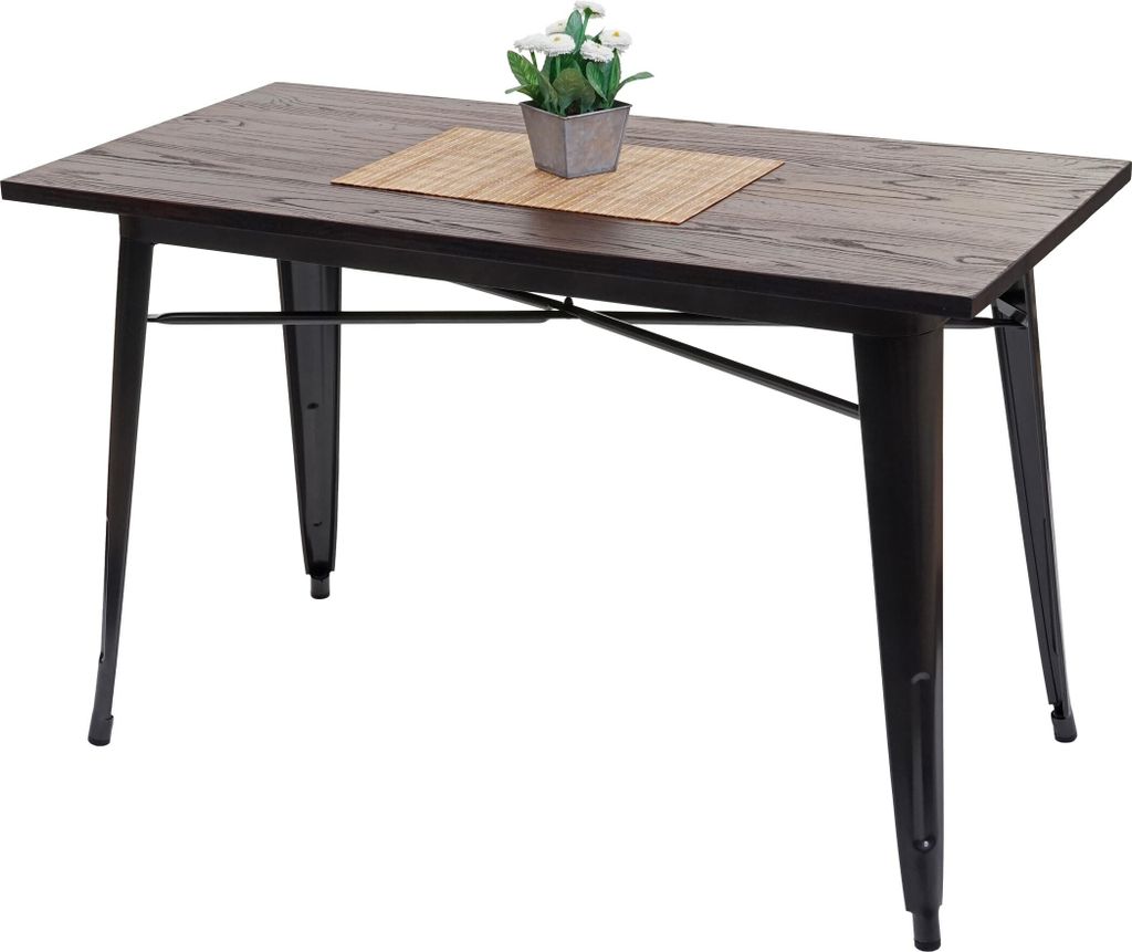 Esszimmertisch HWC-H10a, Tisch Bistrotisch, Metall Ulme Holz Industrial Gastronomie MVG schwarz-braun 120x60cm