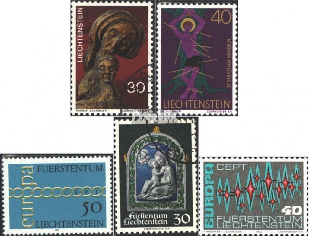 Briefmarken Liechtenstein 1970 Mi 532,543,545,555,564 (kompl.Ausg.) gestempelt Sondermarken