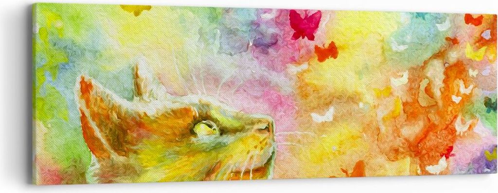 Bild auf Leinwand - Leinwandbild - Katze Schmetterling Regenbogen Magie - 90x30cm - Wand Bild - Wanddeko - Leinwanddruck - Bilder - Kunstdruck - Le...