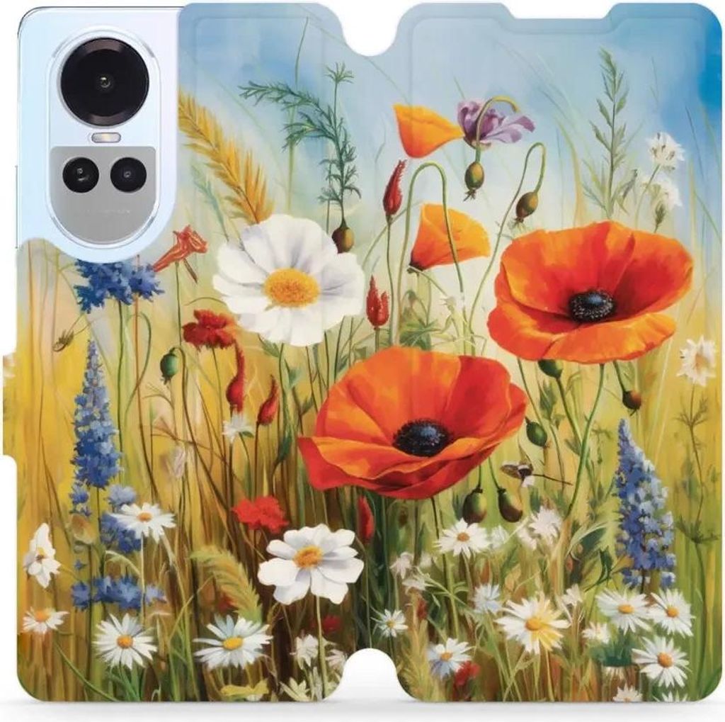 Handyhülle mit klappe für Oppo Reno10 5G, Mobiwear Book, Wiesenblumen