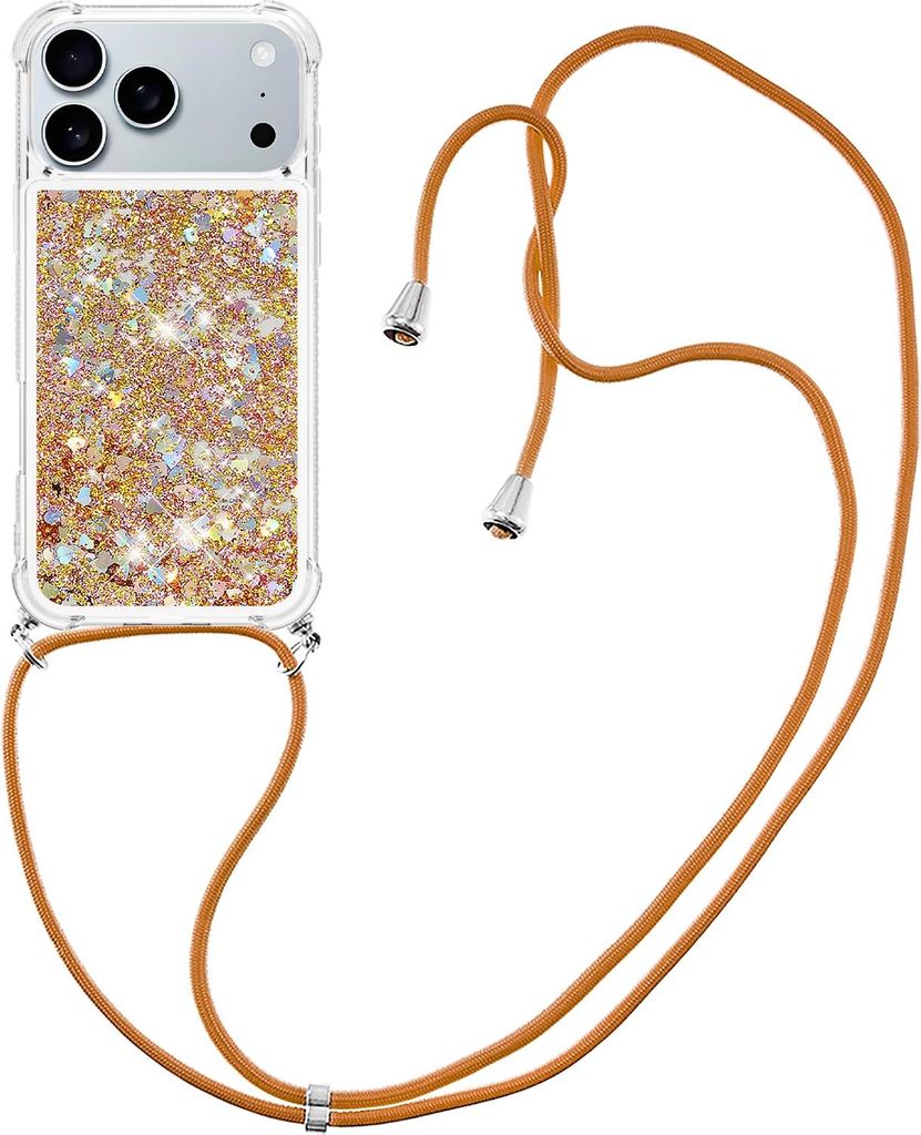 iPhone 17 Pro Hülle - Coverup Liquid Glitzer Back Cover mit Handykette - Gold