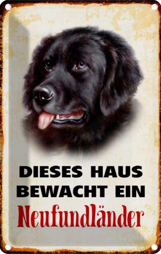 vianmo Blechschild 18x12 cm Hund dieses Haus bewacht Neufundländer Tier Haustier