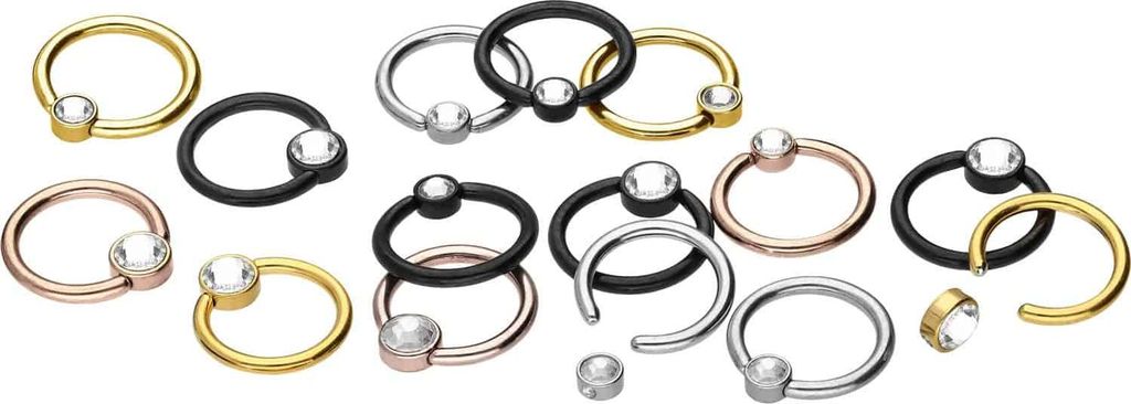 Intim-Piercing, Septum Piercing Titan Klemmkugelring DISC + KRISTALL RoséGold Innendurchmesser: 8mm | Discgröße: 4mm