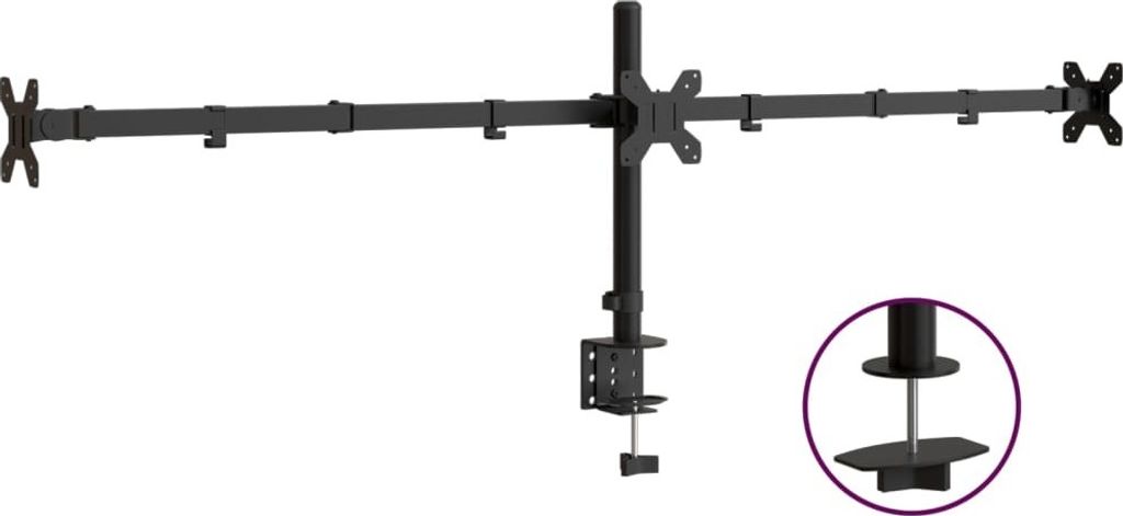 vidaXL Stolní držák pro 3 monitory Černá ocel VESA 75/100 Obrázek produktu 