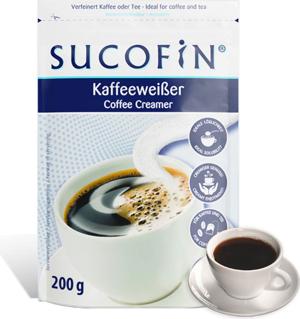 SUCOFIN Kaffeeweißer Pulver 1 x 200g leicht löslich, ideal für Kaffee/Tea, reicht für 80 Tassen, lange haltbar, perfekter Ersatz zu Milchpulver