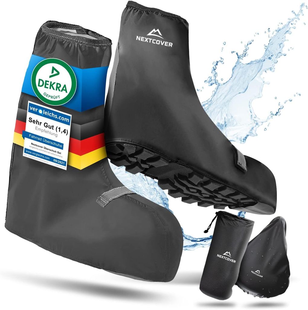 Nextcover Schuhüberzieher wasserdicht I 100% wasserdichte Fahrrad Überschuhe I Reflektierende Regenschutz Schuhe I Regenüberzieher Schuhe I 40-43