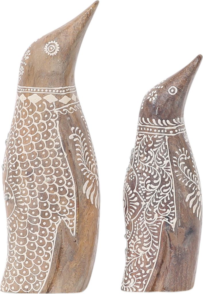 lot de 2 objets déco boho Figurine animale en bois Pingouin Image du produit 