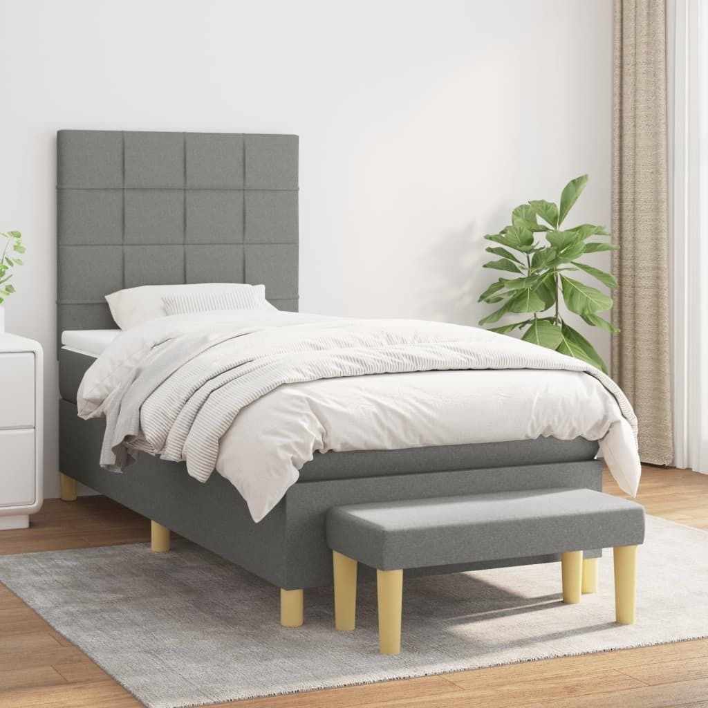 The Living Store Boxspringbett mit Matratze Dunkelgrau 80x200 cm Stoff