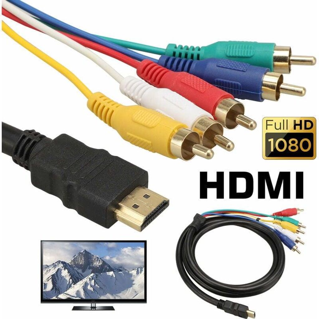 HDMI-auf-RCA-Kabel, HDMI-auf-5-RCA-Konverterkabel, 1080P-HDMI-auf-AV-HDTV-Audio-Video-Composite-RCA-Konverter für HDTV-Fernseher