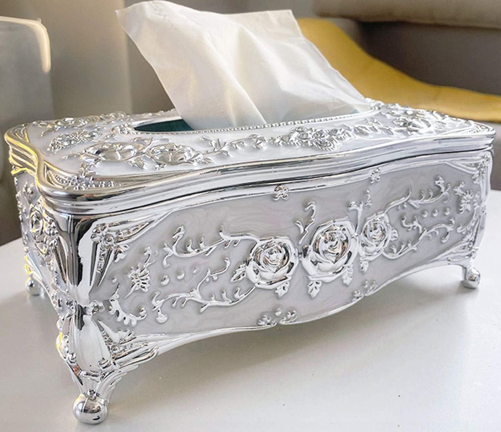 Dekor Kosmetiktücherbox Halter Abdeckung Badezimmer Büro, Silber Kunststoff Tissue Halter