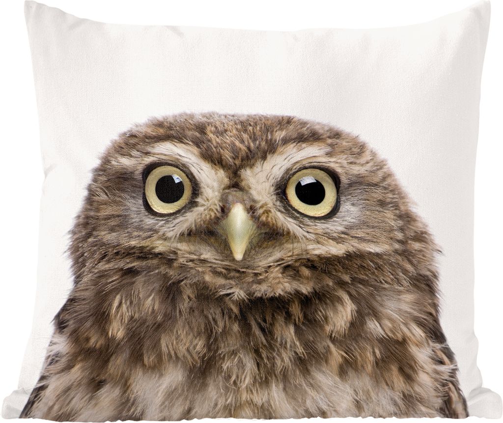 MuchoWow Zierkissen Sofakissen Wohnzimmer Dekokissen 45x45 cm Eule - Eule - Porträt - Braun - Vogel - Jungen - Mädchen - Schlafpolster - Polste...