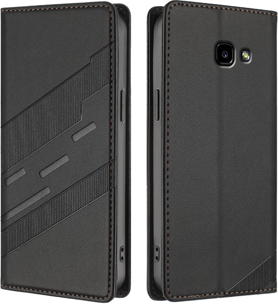 Hülle für Samsung Galaxy A3 2017, Kunstleder Brieftaschen Handyhülle mit Kartenfach und Standfunktion Schwarz