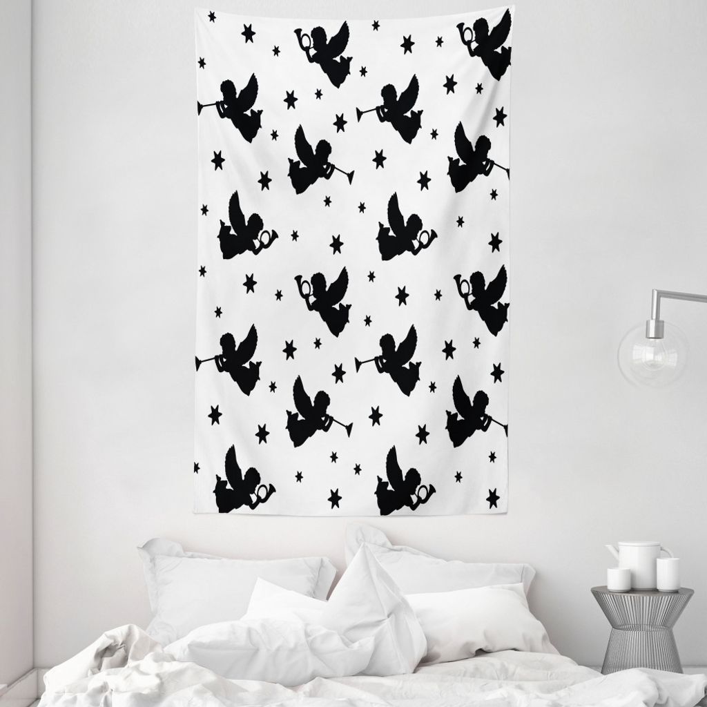 ABAKUHAUS Engel Wandteppich und Tagesdecke, Amor Fee Yule aus Weiches Mikrofaser Stoff Waschbar ohne Verblassen Digitaldruck, 140 x 230 cm, Weiß S...
