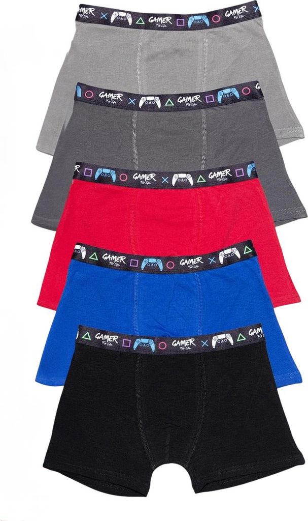 Floso - Boxershorts für Jungen, Baumwollmischung (5er-Pack) TC461 (158-164) (Grau/Dunkelgrau/Rot/Königsblau/Schwarz)