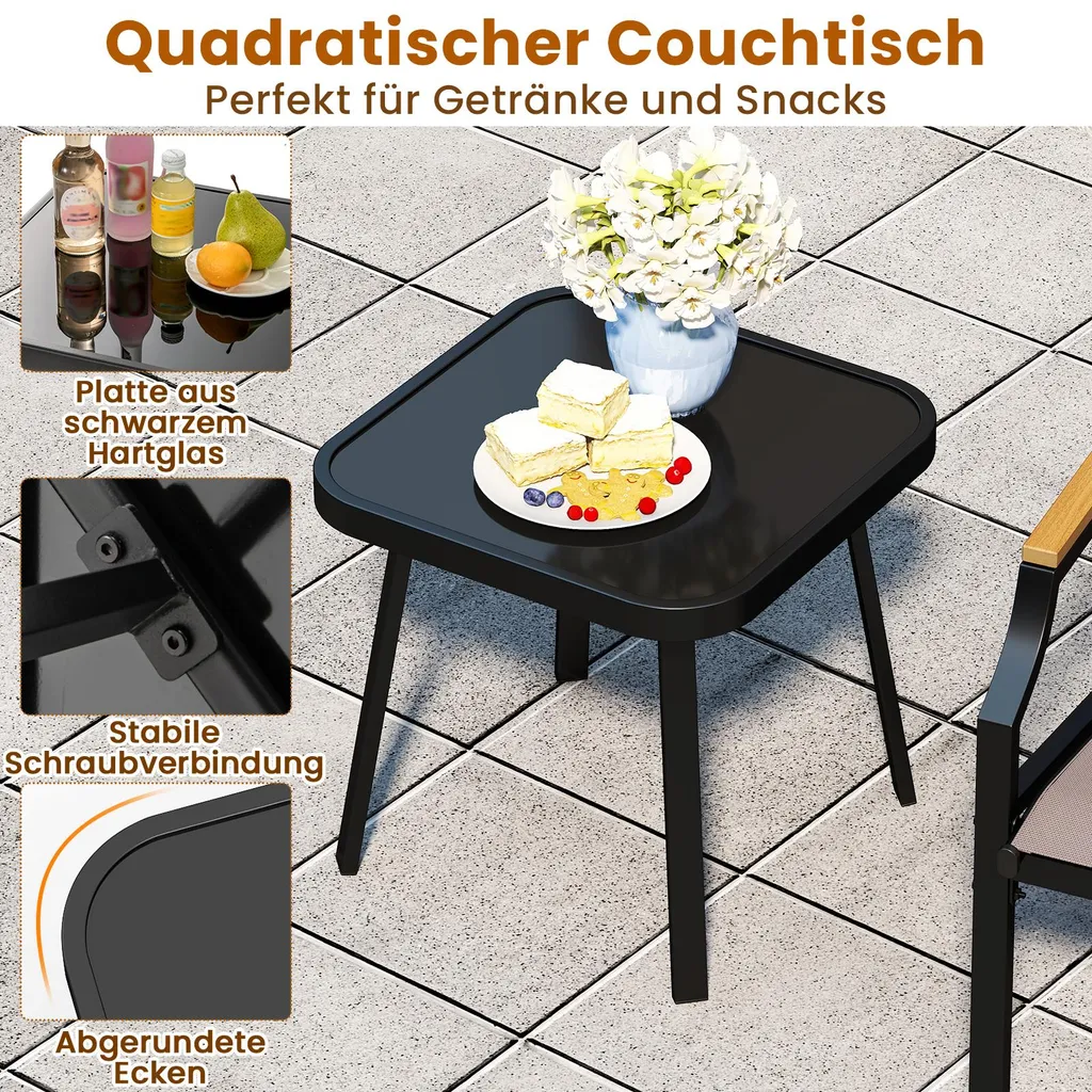 Ensemble de jardin robuste en tissu avec 2 chaises et table basse - 4