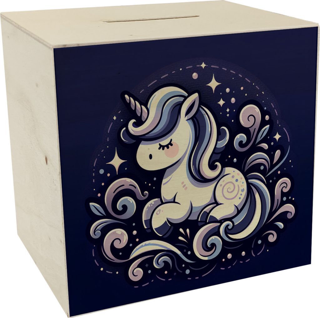 Schlafendes Einhorn Spardose aus Holz Produktbild 