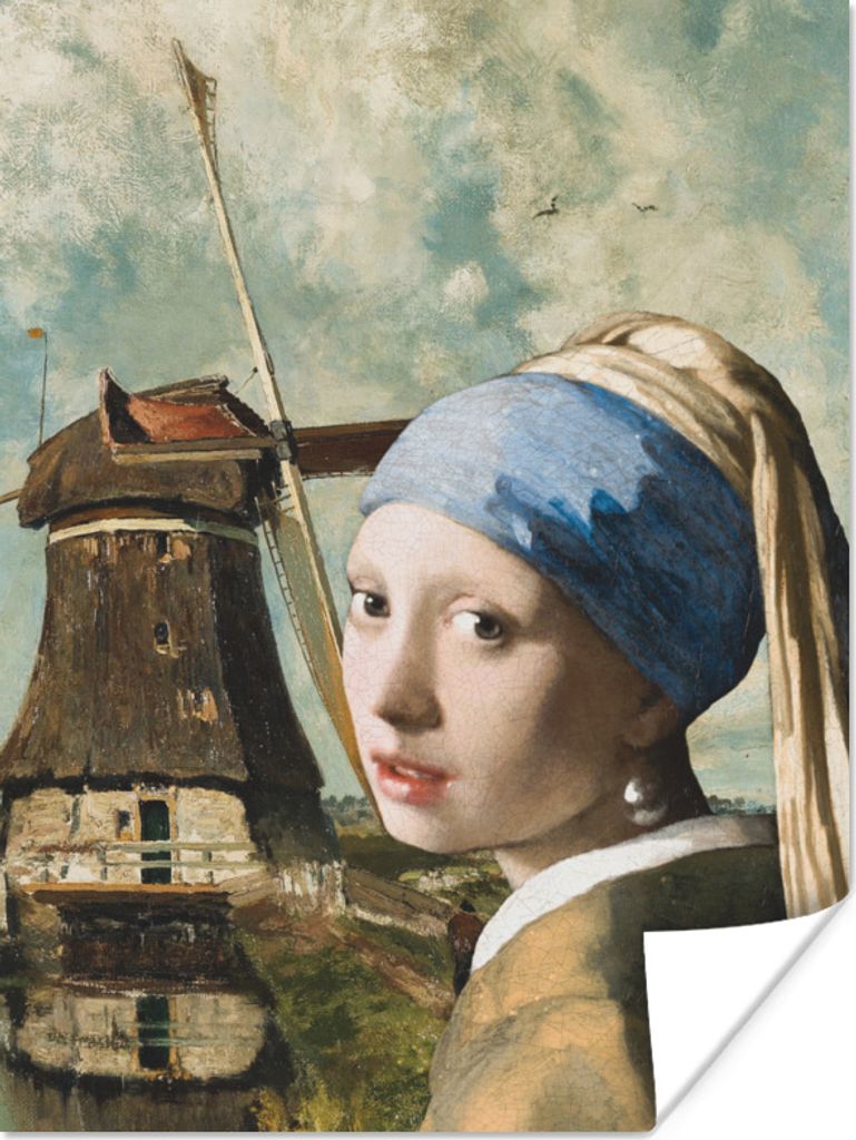 MuchoWow Poster Das Mädchen mit dem Perlenohrring - Johannes Vermeer - Mühle 30x40 cm - Wandplakat - Poster Kinderzimmer