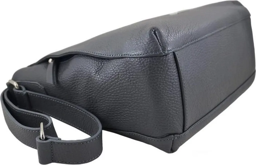 Sac shopping en cuir souple noir rigide avec fermeture éclair - 7